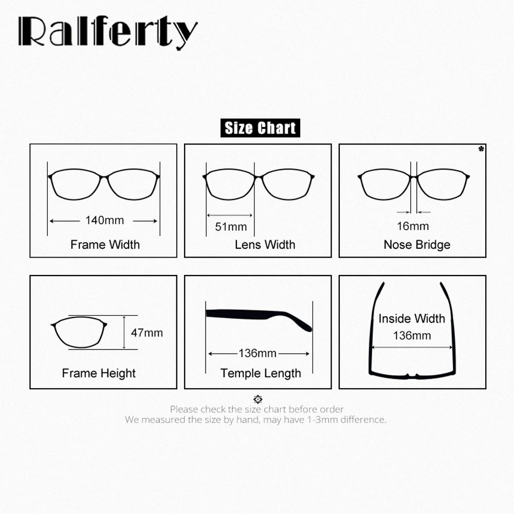 Ralferty Women's Full Rim Square Alloy Eyeglass Clip On Polarized Sunglasses R251 With Clip Ons Ralferty   