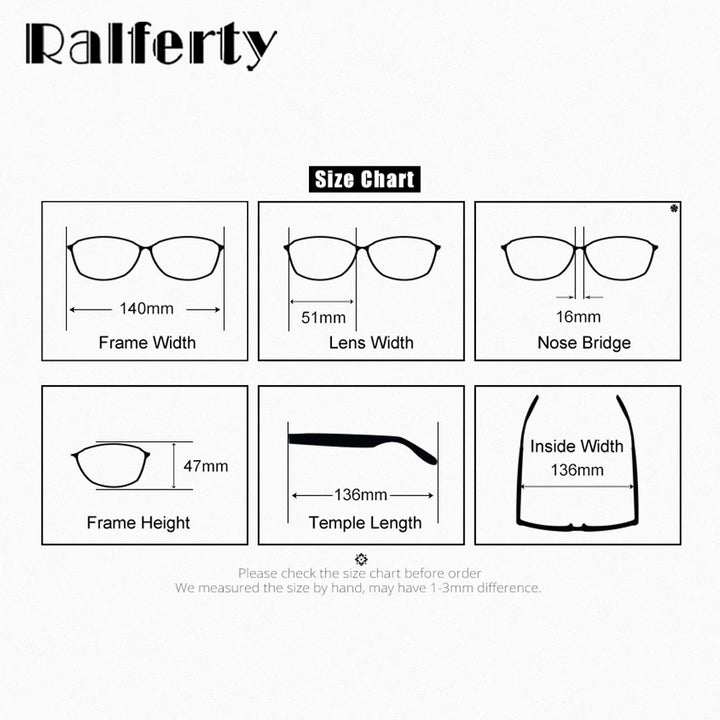 Ralferty Women's Full Rim Square Alloy Eyeglass Clip On Polarized Sunglasses R251 With Clip Ons Ralferty   