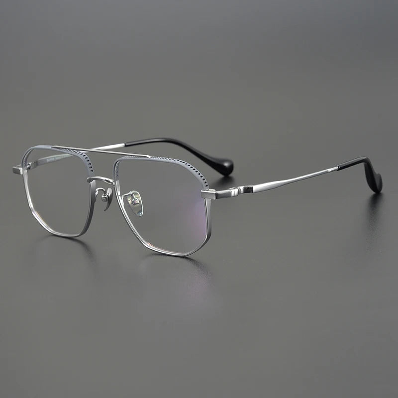 Aimee Unisex Full Rim Square Double Bridge Titanium Acetate Eyeglasses 1350 Full Rim Aimee Silver-Grey  