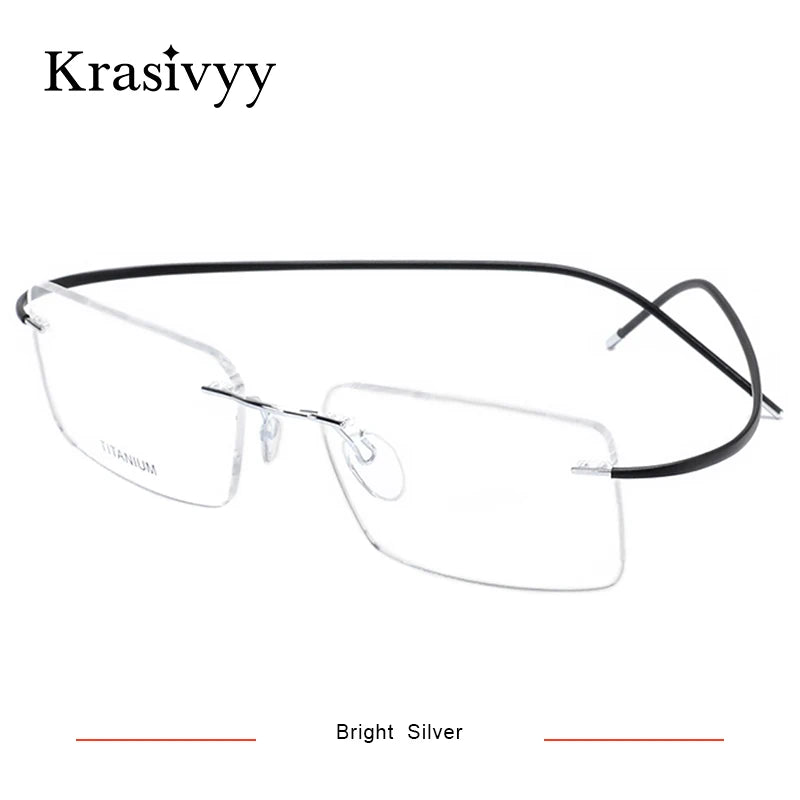 Krasivyy Unisex Rimless Square Titanium Eyeglasses 1614 Rimless Krasivyy Bright Silver  