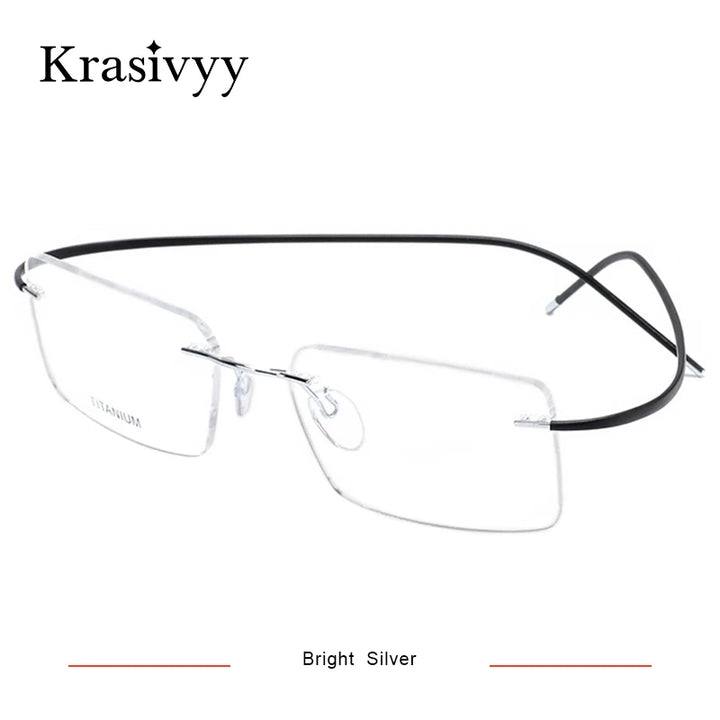Krasivyy Unisex Rimless Square Titanium Eyeglasses 1614 Rimless Krasivyy Bright Silver  