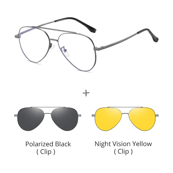 Ralferty Unisex Full Rim Oval Double Bridge Alloy Eyeglasses Clip On Sunglasses 517603