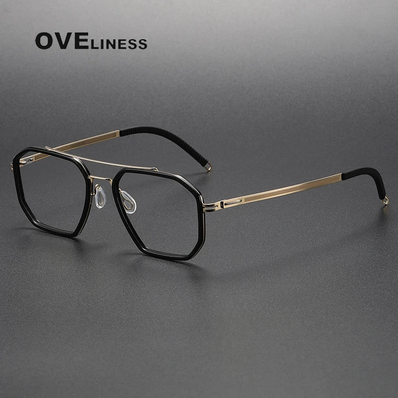 Oveliness Women's Full Rim Oval Double Bridge Acetate Titanium Eyeglasses 8202316