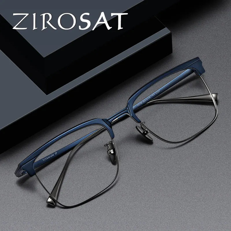 Zirosat Men's Full Rim Square Titanium Acetate Eyeglasses 190531