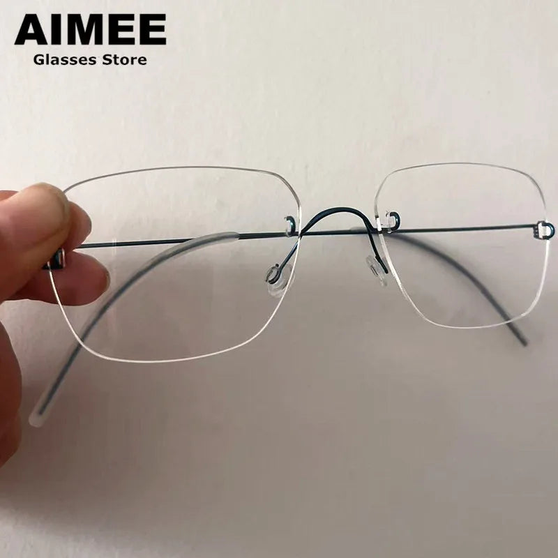 Aimee Women's Rimless Polygon Square Titanium Eyeglasses 542487