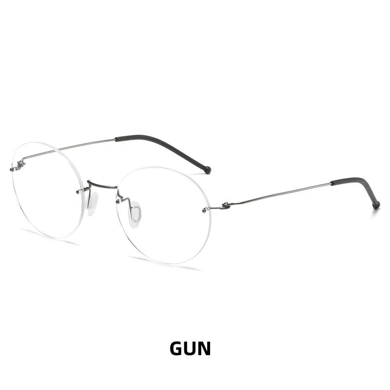 KatKani Unisex Rimless Round Titanium Eyeglasses T5936 Rimless KatKani Eyeglasses GUN  
