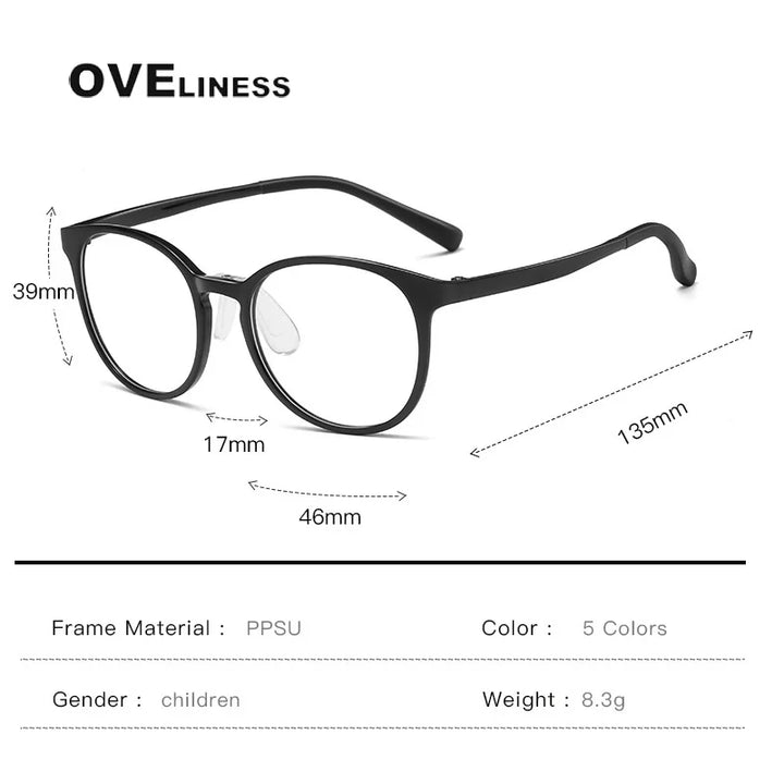 Oveliness Unisex Youth's Full Rim Round Tr 90 Titanium Eyeglasses O5072 Full Rim Oveliness   