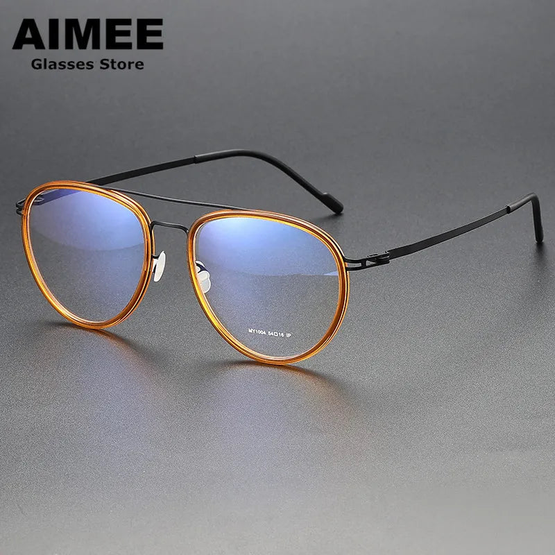 Aimee Unisex Full Rim Oval Double Bridge Steel Acetate Eyeglasses 1004