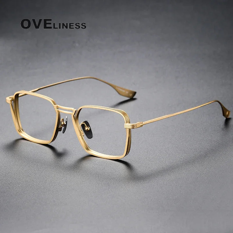 Oveliness Unisex Full Rim Square Double Bridge Titanium Eyeglasses O0125 Full Rim Oveliness gold middle  