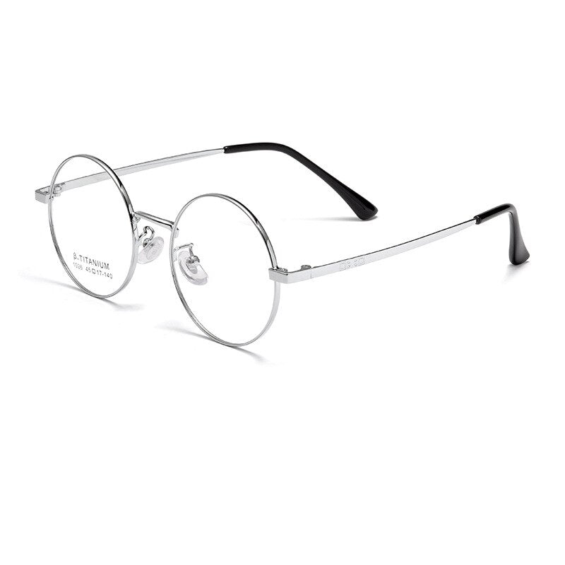 KatKani Unisex Full Rim Small Round Alloy Eyeglasses 1026th Full Rim KatKani Eyeglasses Silver  