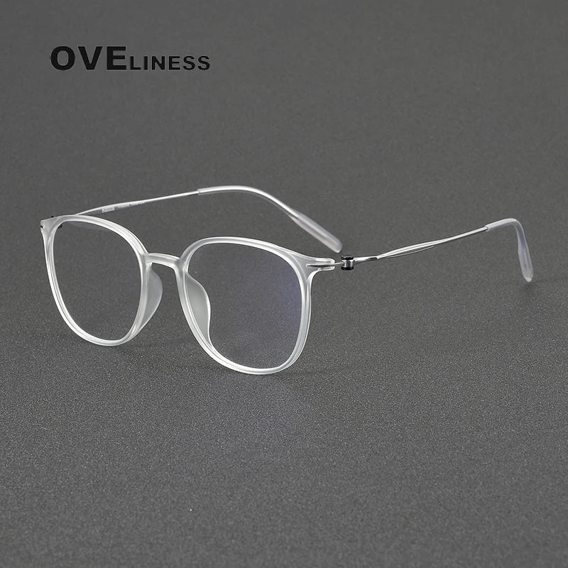 Oveliness Unisex Full Rim Oval Square Acetate Titanium Eyeglasses 8663 Full Rim Oveliness transparent  