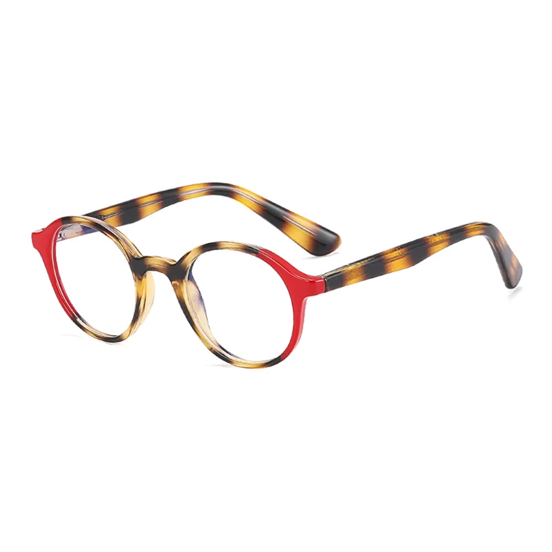 Ralferty Unisex Youth's Full Rim Round Acetate Eyeglasses R992 Full Rim Ralferty C4 Yellow Leopard CHINA 