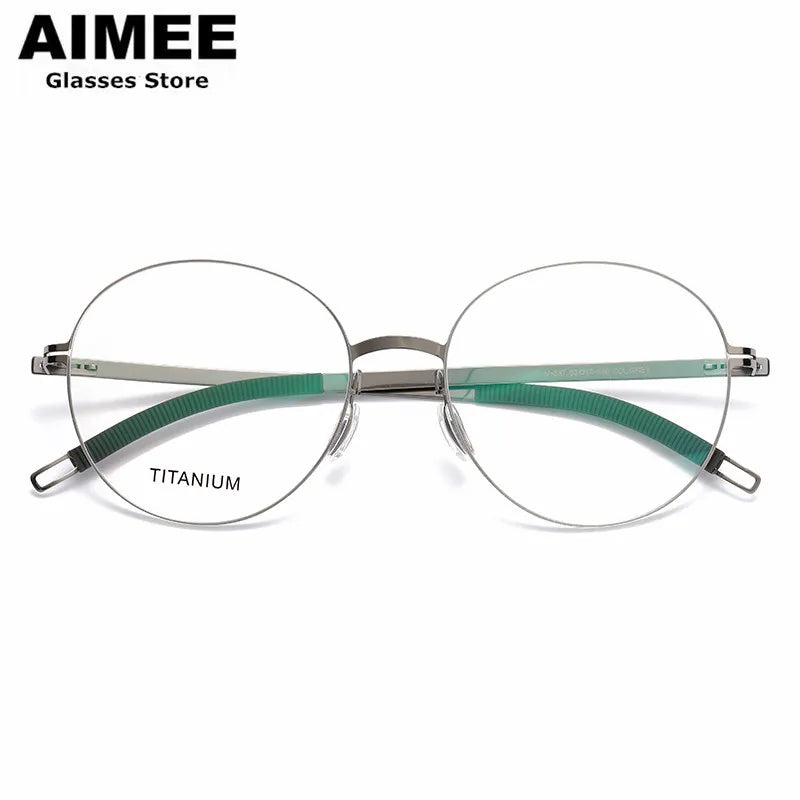 Aimee Unisex Full Rim Round Screwless Titanium Acetate Eyeglasses 2537 Full Rim Aimee   