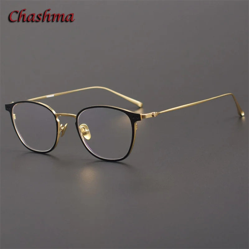 Chashma Ochki Unisex Full Rim Square Titanium Eyeglasses 7005 Full Rim Chashma Ochki Black Gold  