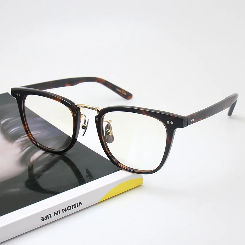 Black Mask Unisex Full Rim Oval Square Acetate Titanium Eyeglasses 465022