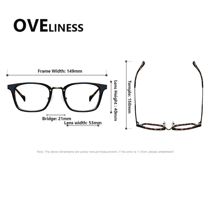 Oveliness Unisex Full Rim Big Square Acetate Titanium Eyeglasses 926016
