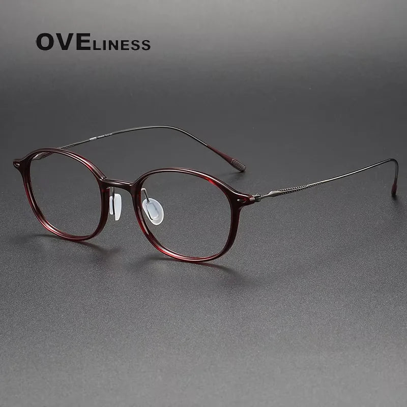Oveliness Women's Full Rim Round Acetate Titanium Eyeglasses 328653