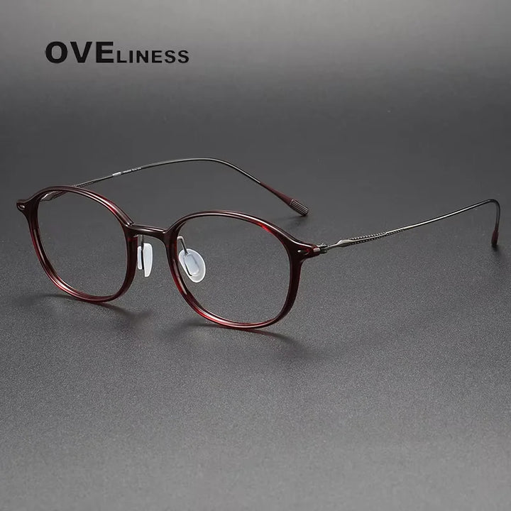 Oveliness Women's Full Rim Round Acetate Titanium Eyeglasses 328653
