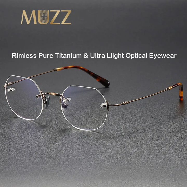 Muzz Women's Rimless Flat Top Round Titanium Eyeglasses 26008 Rimless Muzz   