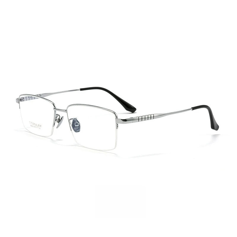 Yimaruili Men's Semi Rim Square Titanium Alloy Eyeglasses 80813
