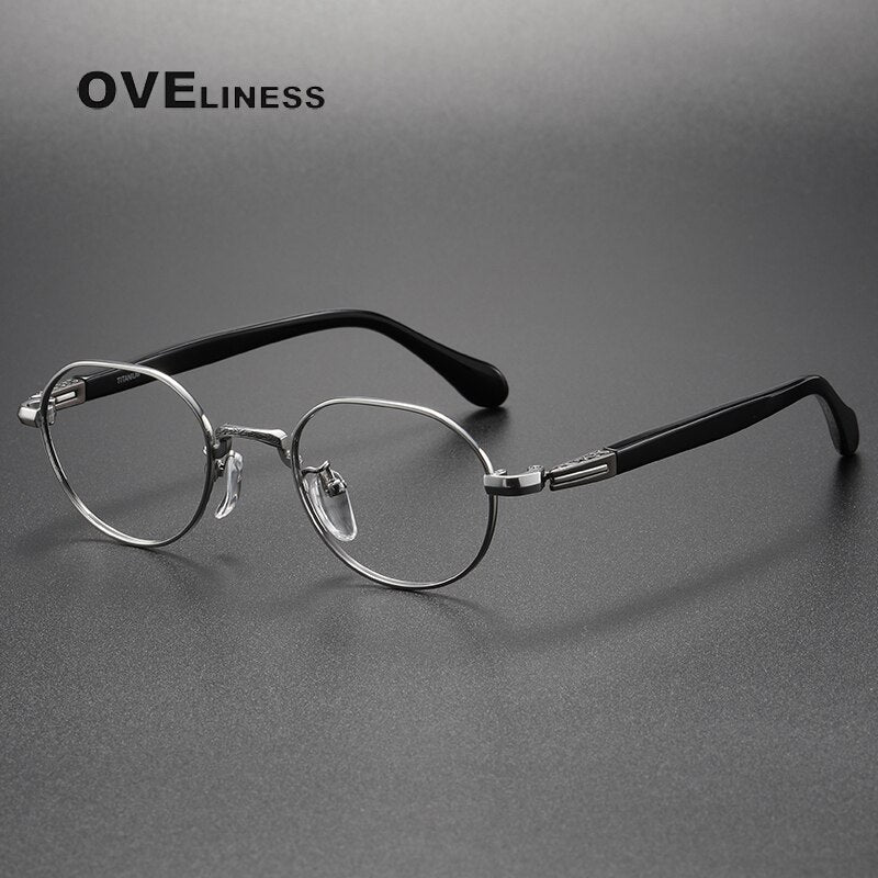 Oveliness Unisex Full Rim Square Acetate Titanium Eyeglasses Ks140 Full Rim Oveliness silver  