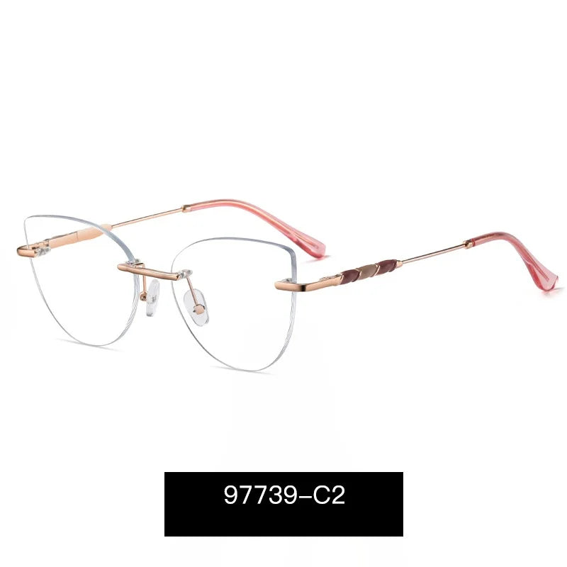 Momoja Women's Rimless Oval Cat Eye Alloy Eyeglasses 97739