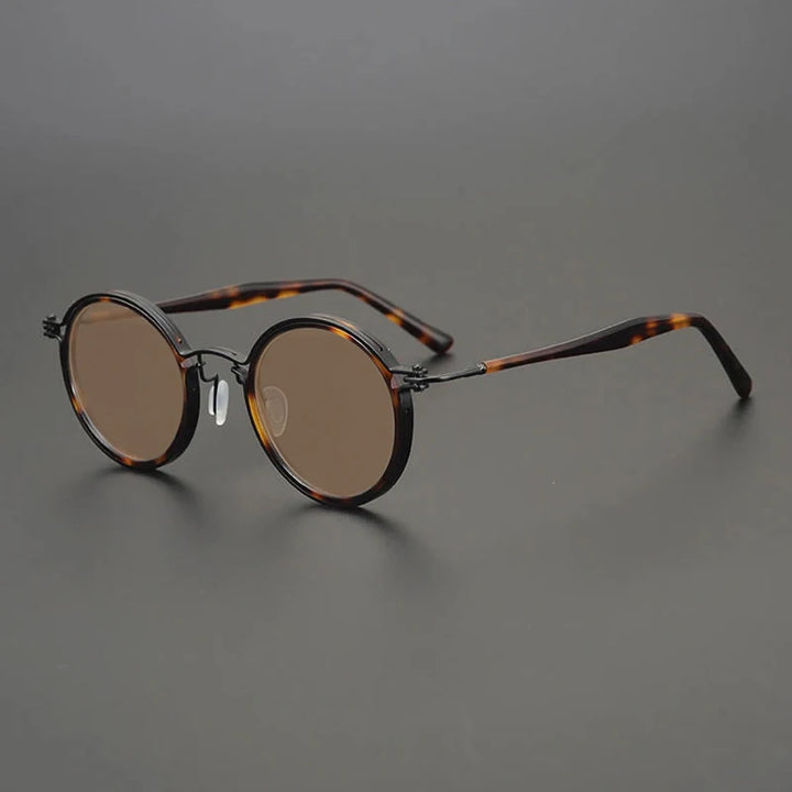 Gatenac Unisex Full Rim Round Polarized Acetate Titanium Sunglasses Mo10  FuzWeb  Tortoiseshell Brown  