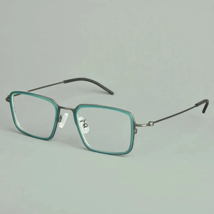 Aimee Unisex Full Rim Polygon Square Titanium Acetate Eyeglasses 13501 Full Rim Aimee Green-Gun  