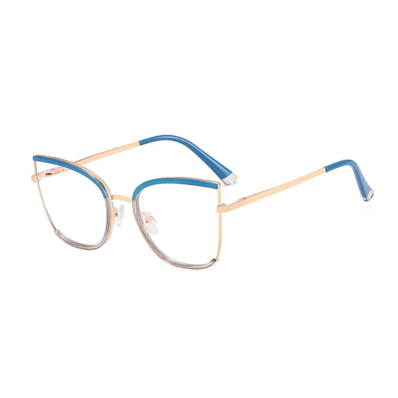 Ralferty Women's Full Rim Square Cat Eye Alloy Eyeglasses R82112 Full Rim Ralferty C2 Blue Gray CN 