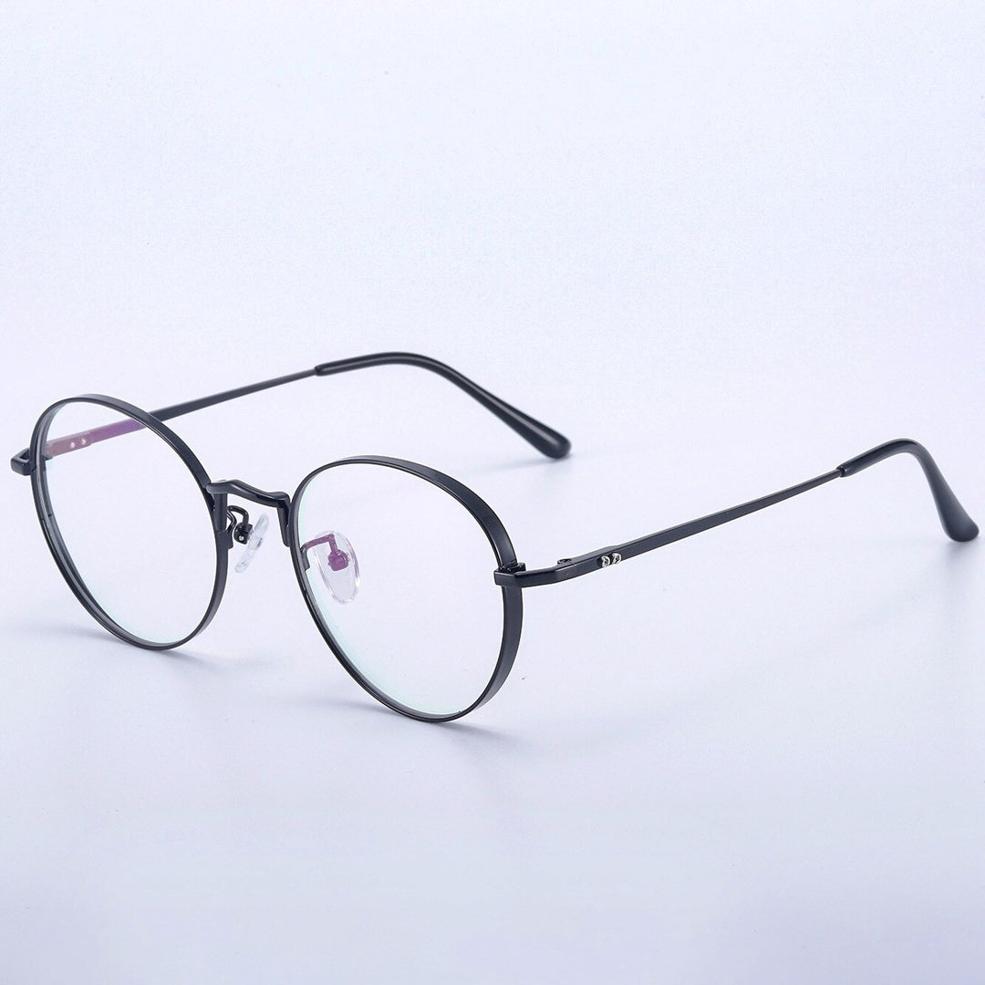 KatKani Unisex Full Rim Round Titanium Eyeglasses 30001 Full Rim KatKani Eyeglasses Black  
