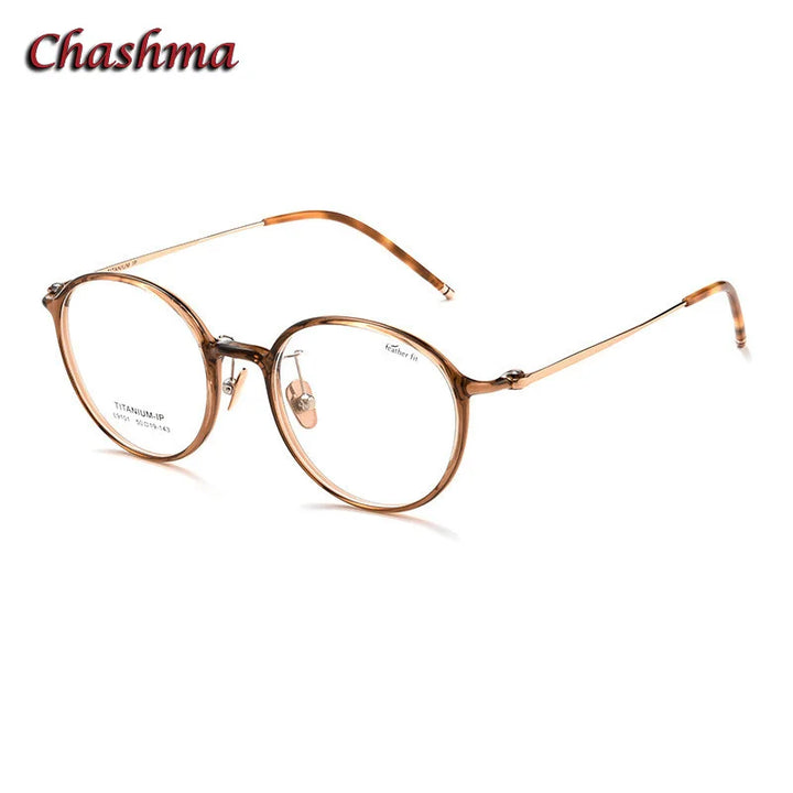 Chashma Ochki Women's Small Full Rim Round Tr 90 Eyeglasses L9101 Full Rim Chashma Ochki Brown Rose Gold  