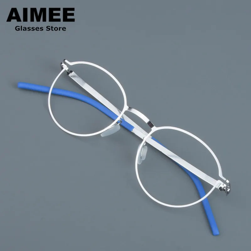 Aimee Unisex Full Rim Polygon Round Screwless Steel Eyeglasses 14046 Full Rim Aimee Silver  