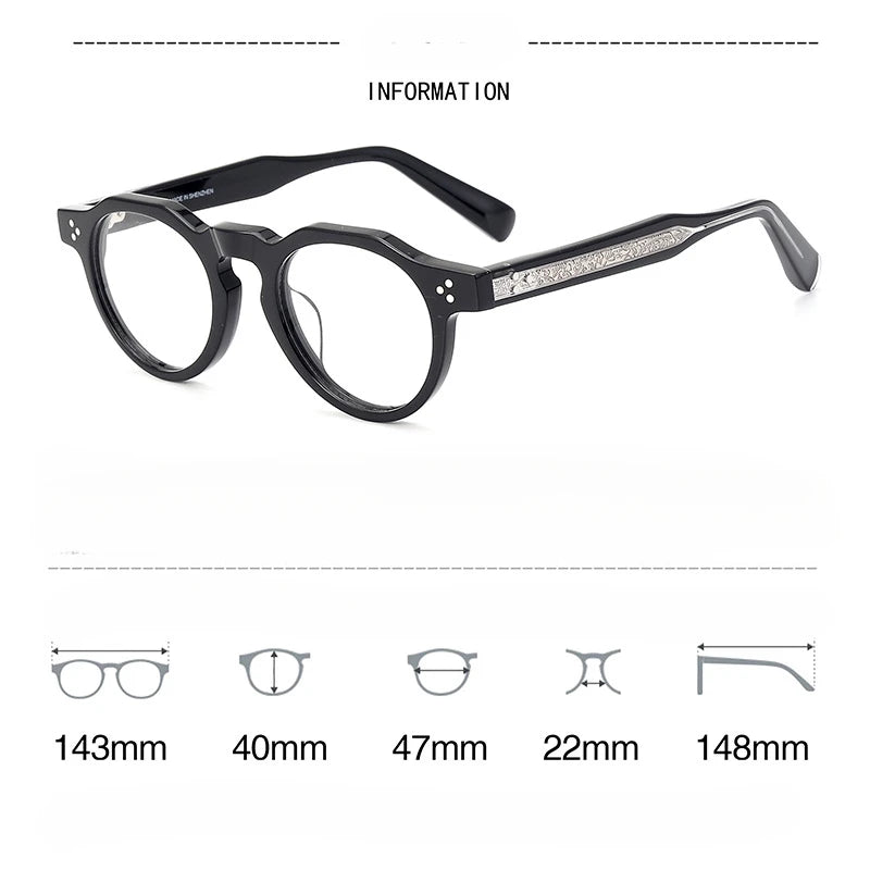 Hewei Unisex Full Rim Flat Top Round Acetate Eyeglasses 20231 Full Rim Hewei   