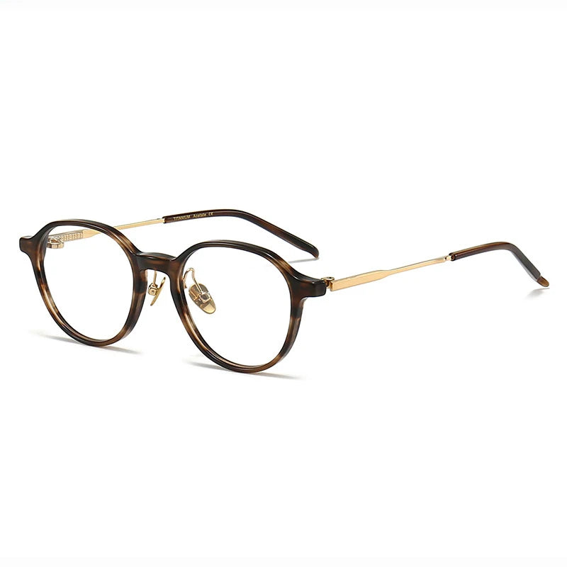 Black Mask Unisex Full Rim Round Titanium Acetate Eyeglasses Npm117 Full Rim Black Mask Tortoise-Gold  