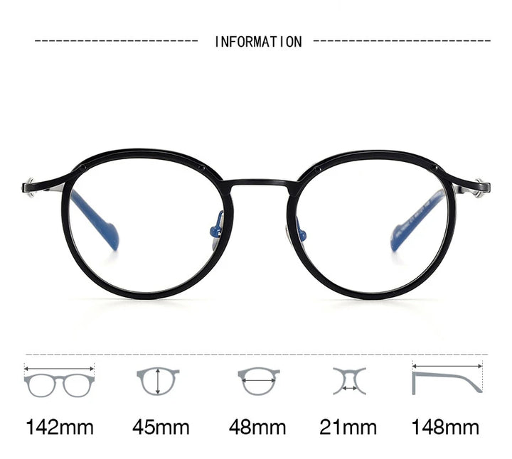 Black Mask Unisex Full Rim Round Acetate Titanium Eyeglasses 196062