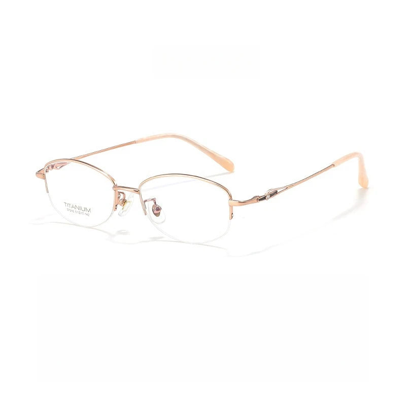 Yimaruili Women's Semi Rim Square Oval Titanium Eyeglasses Y7016 Semi Rim Yimaruili Eyeglasses Rose Gold  