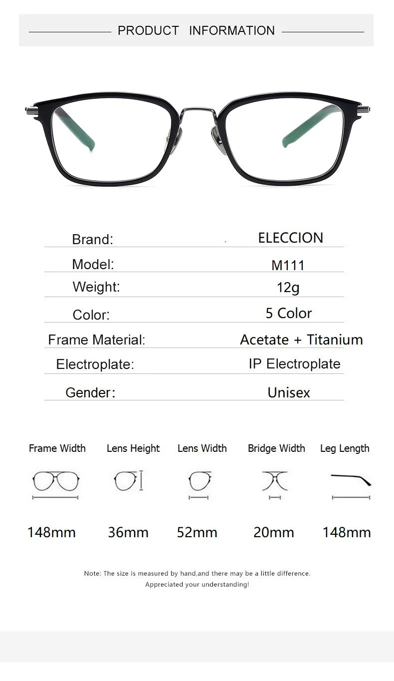 Eleccion Men's Full Rim Square Titanium Acetate Eyeglasses 4111