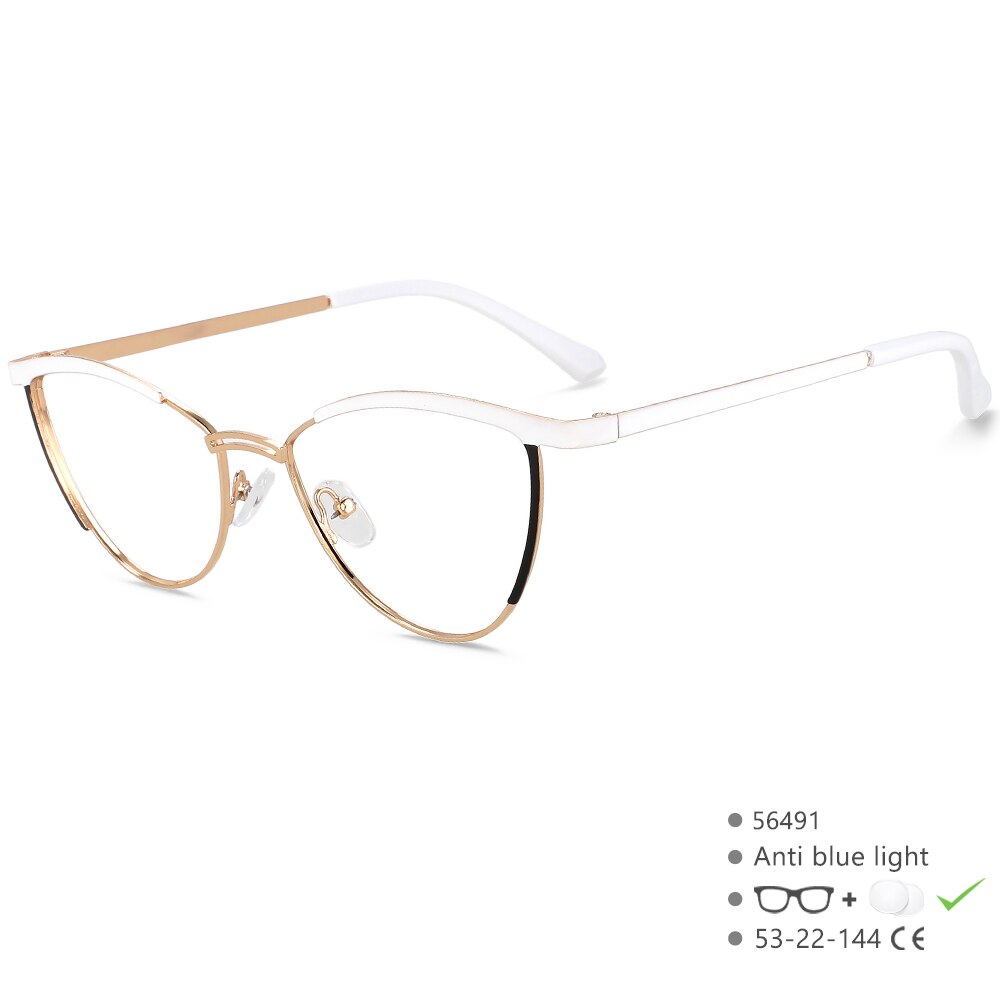 CCSpace Women's Full Rim Cat Eye Alloy Eyeglasses 56491 Full Rim CCspace White  