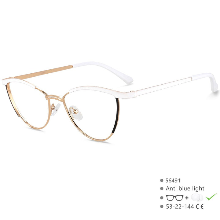 CCSpace Women's Full Rim Cat Eye Alloy Eyeglasses 56491 Full Rim CCspace White  