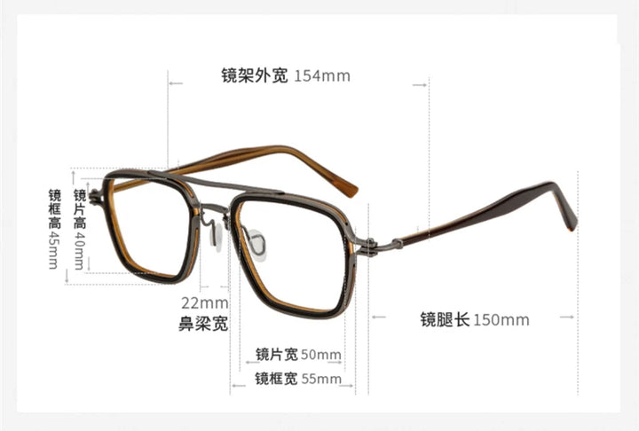 Black Mask Unisex Full Rim Square Double Bridge Titanium Acetate Eyeglasses 365875