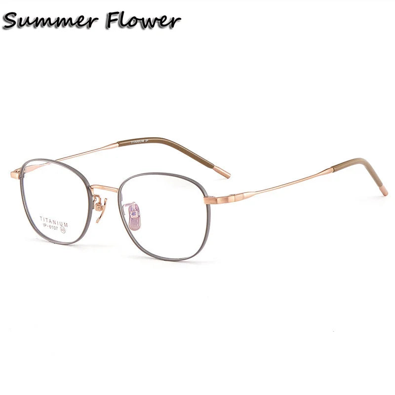 Summer Flower Women's Full Rim Oval Square Titanium Eyeglasses 61087 Full Rim Summer Flower Gray-Rose Gold