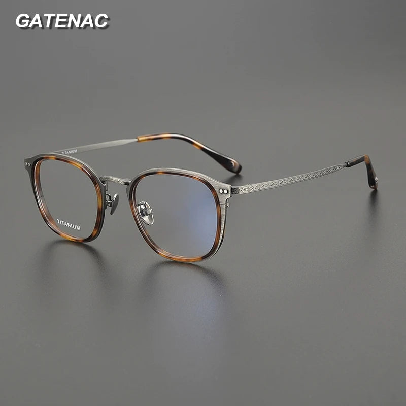 Gatenac Unisex Full Rim Square Acetate Titanium Eyeglasses G8508