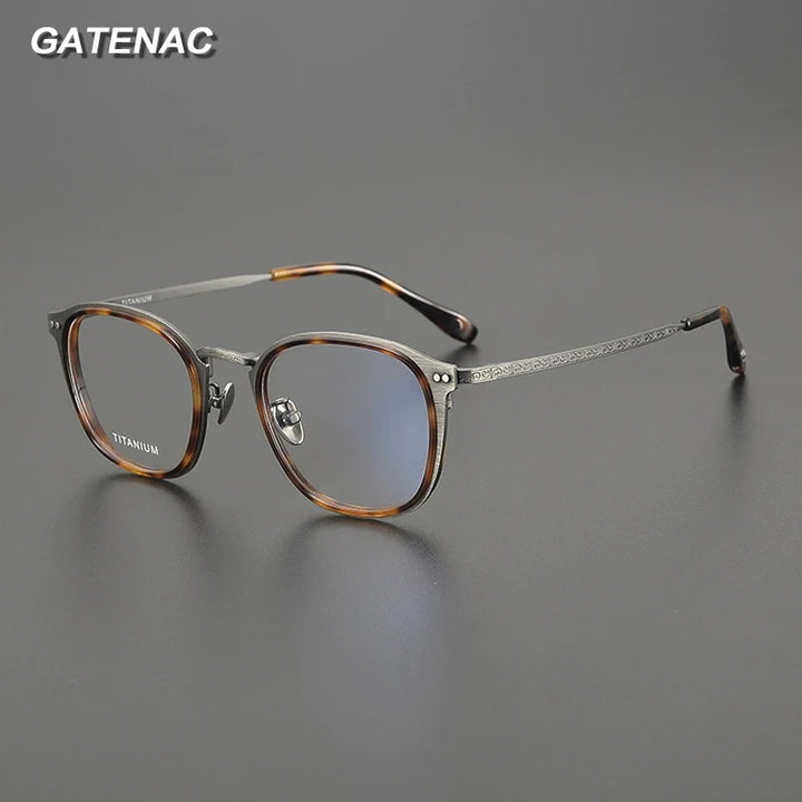 Gatenac Unisex Full Rim Square Acetate Titanium Eyeglasses G8508