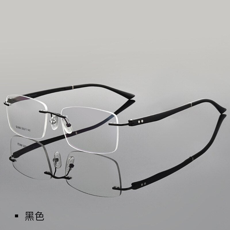 KatKani Men's Rimless Square Tr 90 Alloy Eyeglasses 2666 Rimless KatKani Eyeglasses Black  