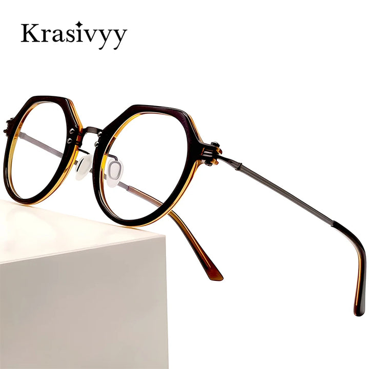 Krasivyy Women's Full Rim Flat Top Round Titanium Acetate Eyeglasses 65882