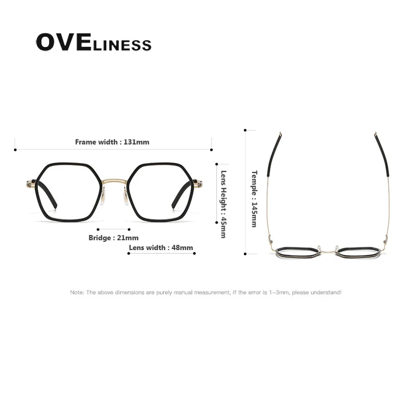 Oveliness Women's Full Rim Hexagon Acetate Titanium Eyeglasses 820222