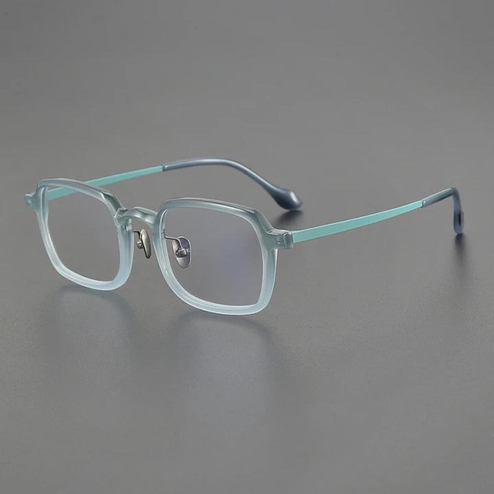 Black Mask Unisex Full Rim Square Acetate Titanium Eyeglasses 6072 Full Rim Black Mask Green  