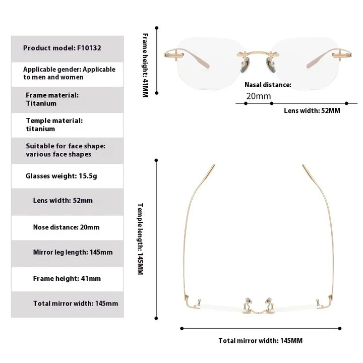 Aror Unisex Rimless Irregular Square Titanium Eyeglasses 10132 Rimless Aror