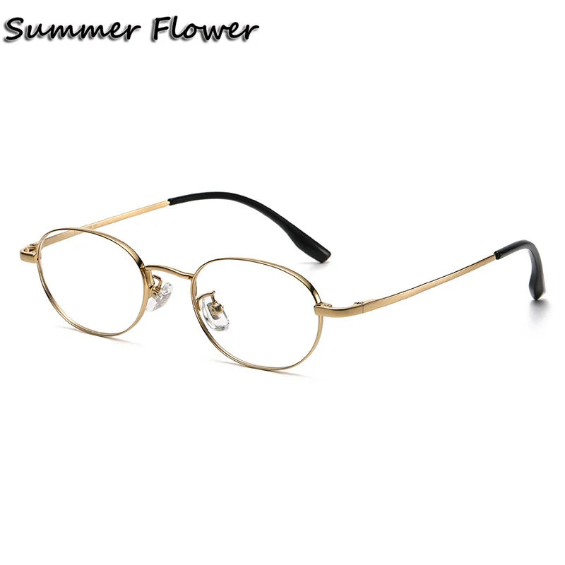 Summer Flower Women's Full Rim Flat Bottom Oval Titanium Eyeglasses 98223 Full Rim Summer Flower Light Gold