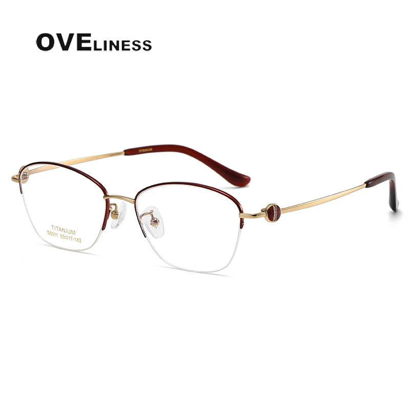 Oveliness Women's Semi Rim Oval Square Titanium Eyeglasses 196011 Semi Rim Oveliness red gold  